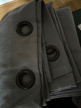 2 Gray Curtain Panels-ea w/8 grommets, 83”L, 51”W-wider panels cover lg windows!
